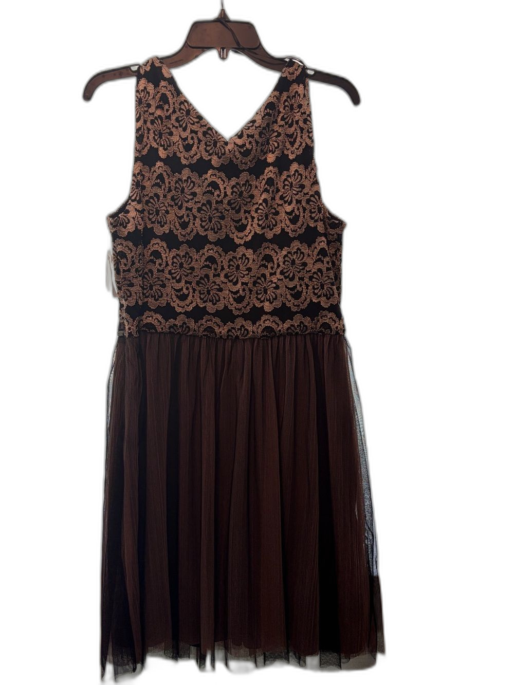 Roz & Ali Brown Lace Bodice Tulle Skirt Dress NWT - Picture 2 of 8
